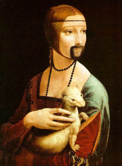 Zuzanna Janin, "Dama z bródką sędziego", 2003
readymade: szkic photoshopowy do projektu na reprodukcji Lenonardo da Vinci, Dama z łasiczką.