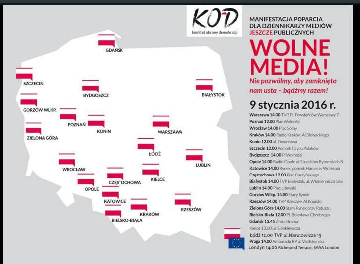 Miasta, w których odbywają się demonstracje.