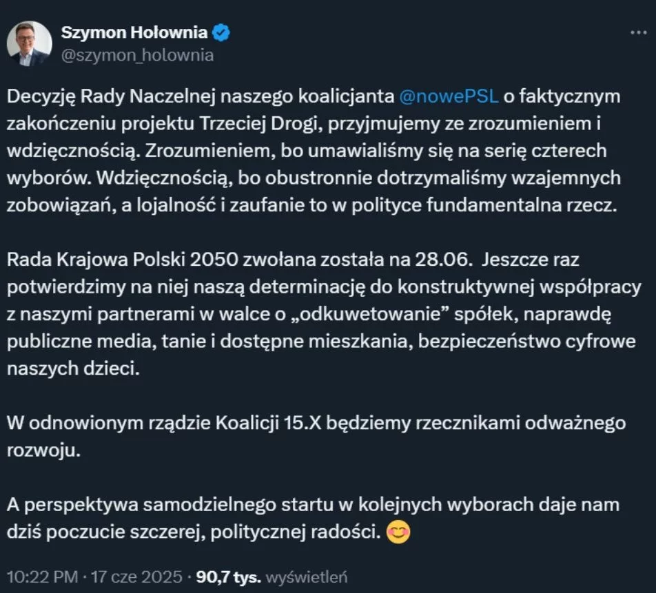 Koniec Trzeciej Drogi. Hołownia potwierdza rozpad sojuszu PSL i Polski 2050