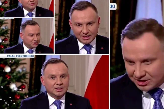 Fragment kolażu z wystąpienia prezydenta Andrzeja Dudy w TVP, który zamieściła na Twitterze Daria Domaradzka–Guzik.