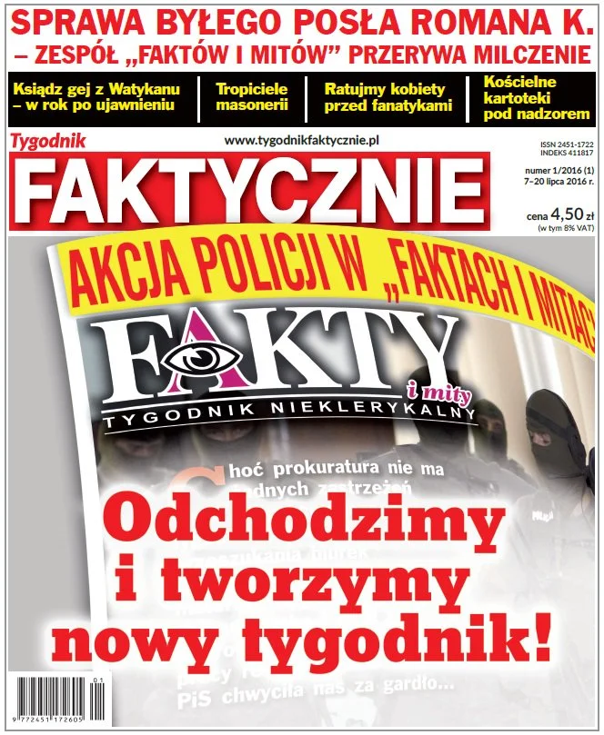 Okładka premierowego wydania Tygodnika Faktycznie.
