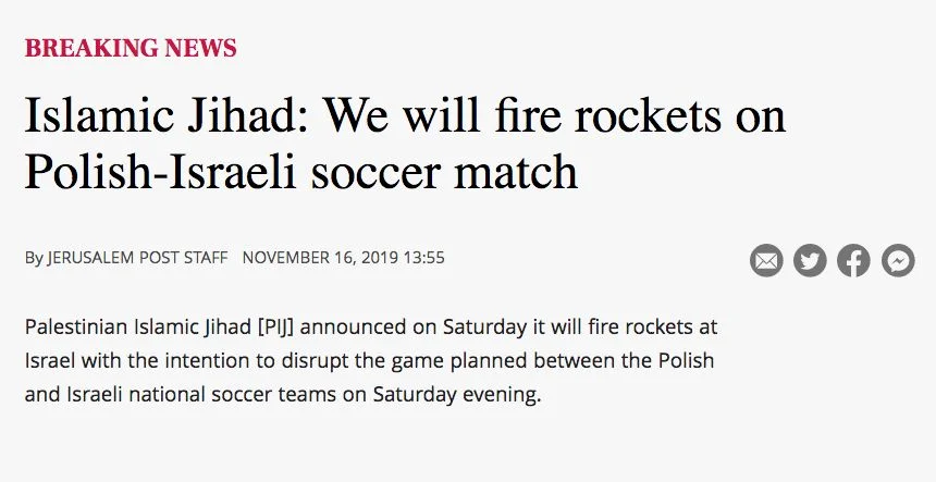 "The Jerusalem Post" o zagrożeniu atakiem rakietowym w trakcie meczu Izrael-Polska.