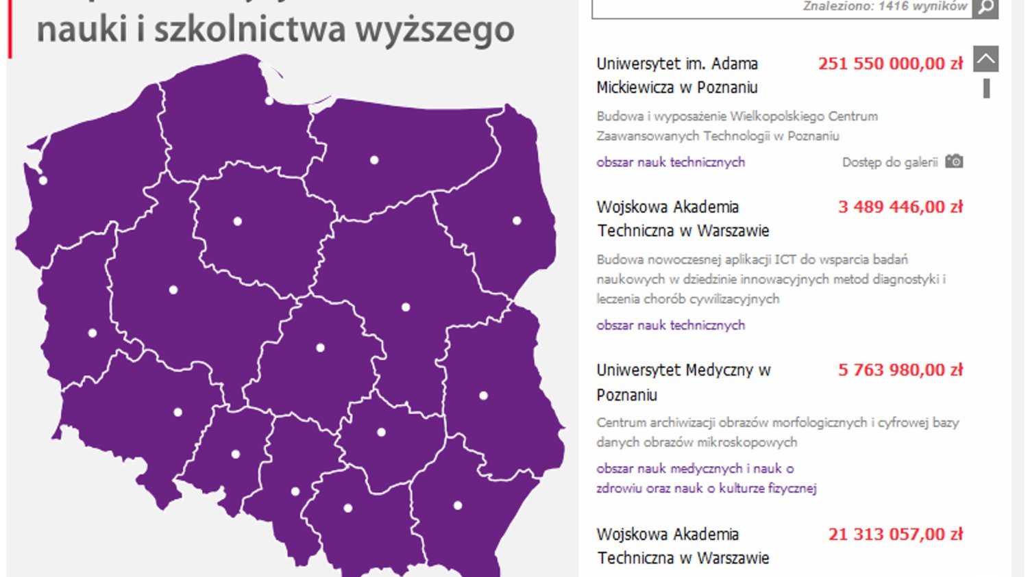Interaktywna mapa inwestycji w naukę i szkolnictwo wyższe w Polsce