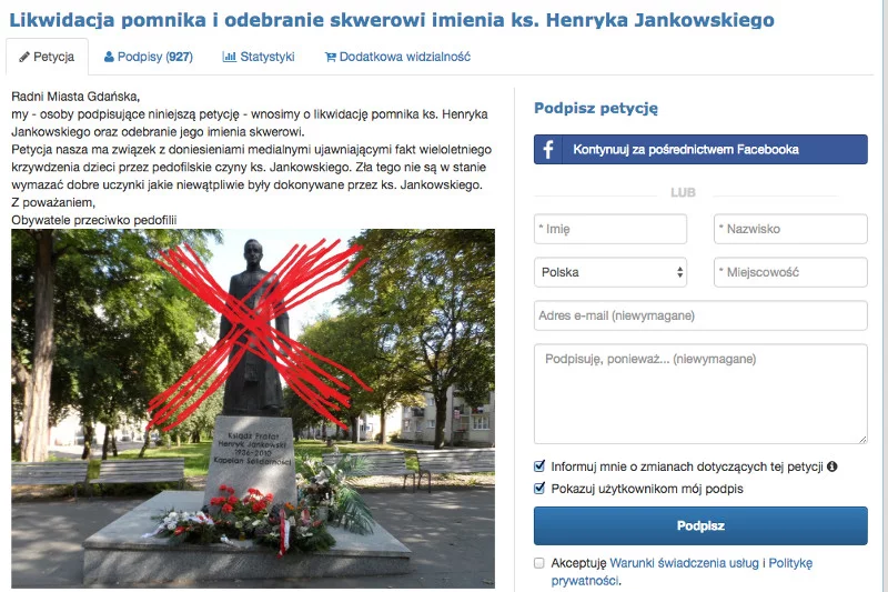 Petycja mieszkańców Gdańska w sprawie usunięcia pomnika