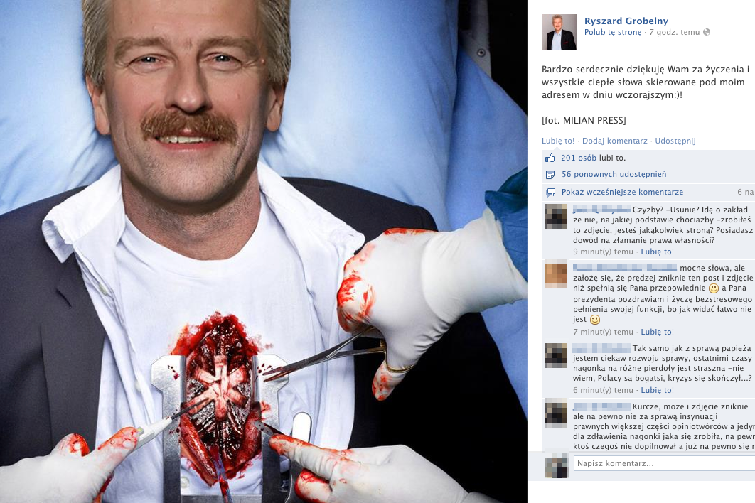 Fotomontaż zamieszczony na Facebooku przez Ryszarda Grobelnego łudząco przypomina plakat promujący serial "Dr House".