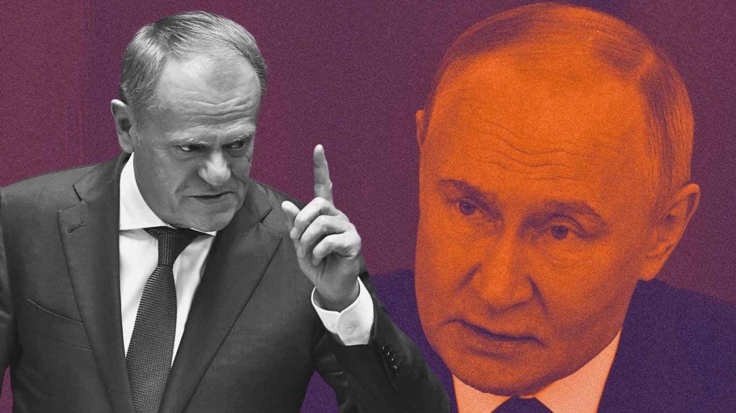 Donald Tusk i Władimir Putin w tle.