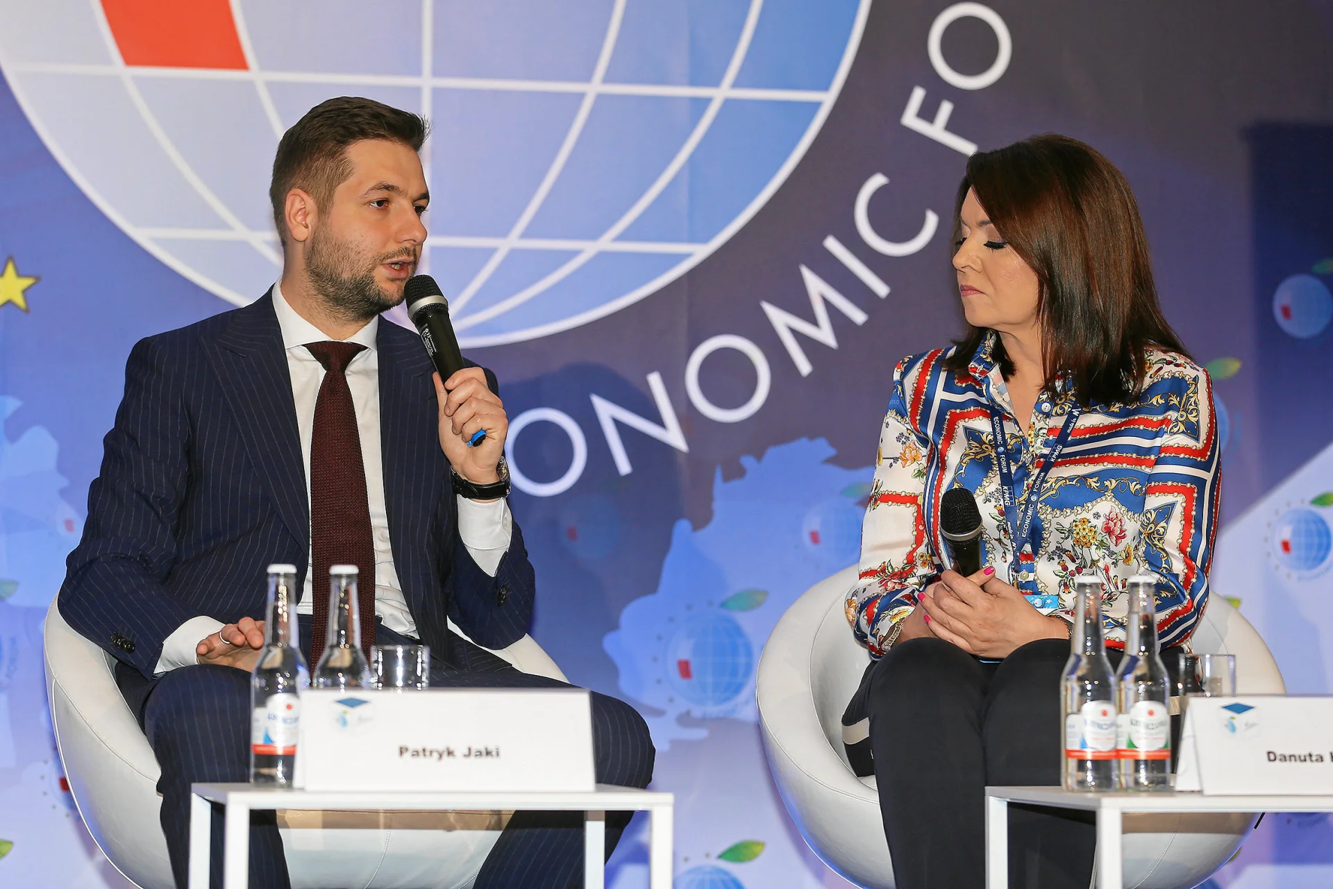 Danuta Holecka i Patryk Jaki podczas XXVIII Forum Ekonomicznego w Krynicy.