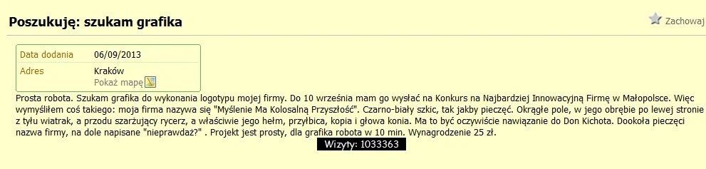 Zlecenie zamieszczone na serwisie ogłoszeniowym