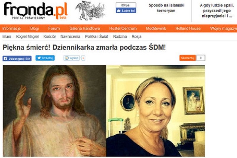 Fronda coraz dalej od planety Ziemia. Na ŚDM zmarła dziennikarka, a oni w siódmym niebie: "Piękna śmierć!"