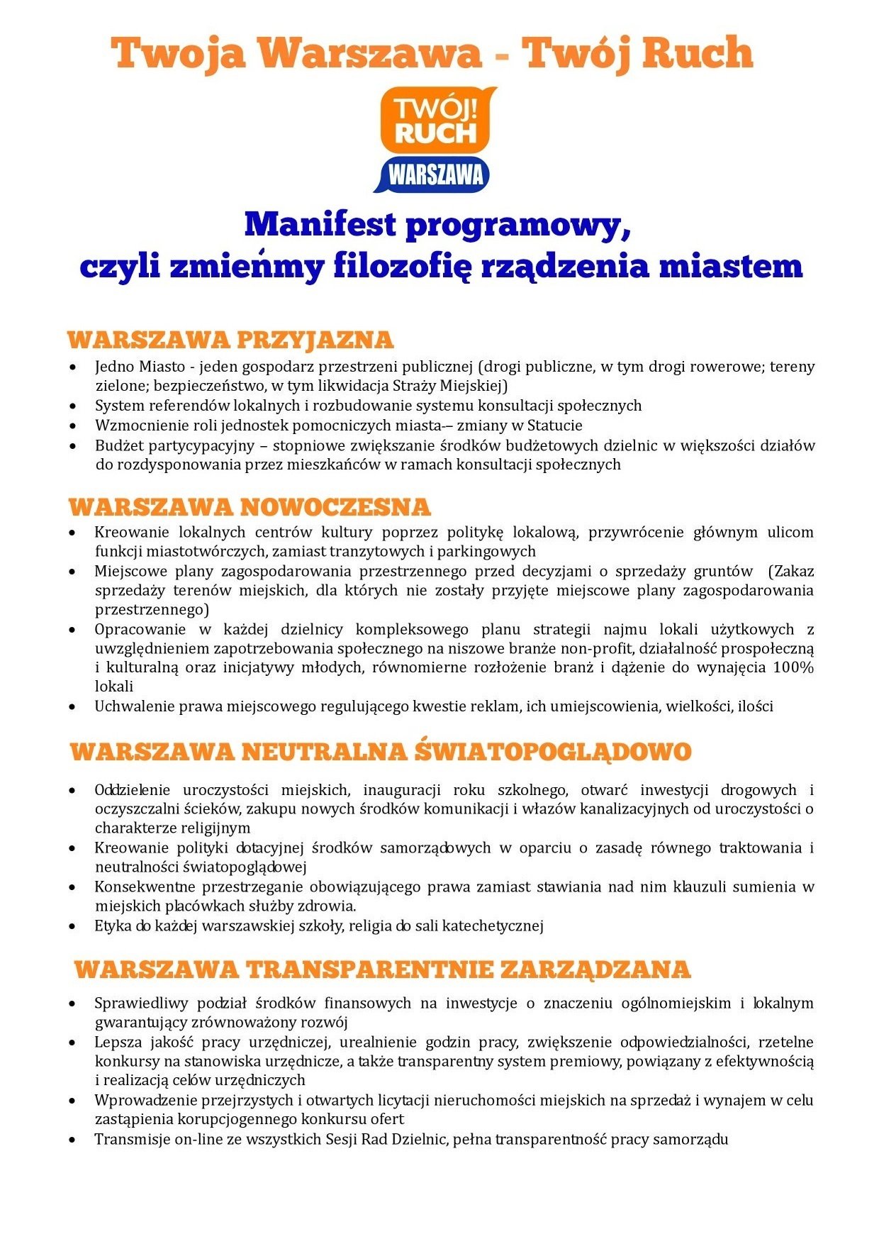 Manifest programowy TR Warszawa