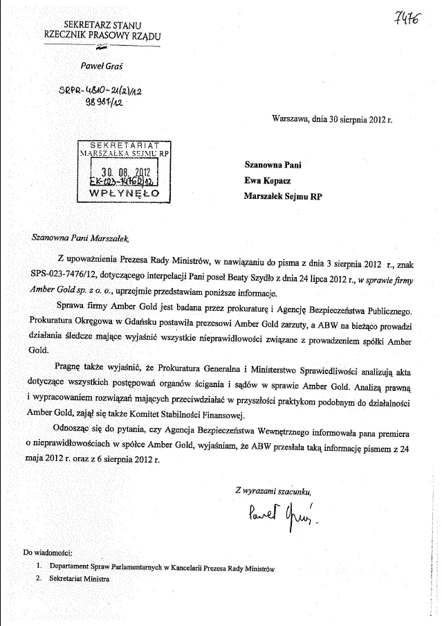 Zeskanowane pismo zamieszczone przez Przemysława Wiplera na jego stronie internetowej.