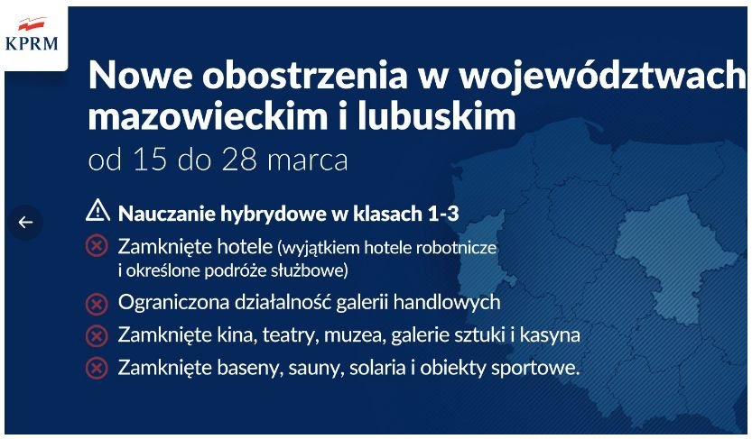 Nowe obostrzenia na Mazowszu i w Lubuskiem od 15 marca 2021 [LISTA ZMIAN]