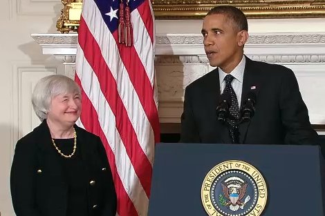 Barack Obama podczas nominacji Janet Yellen na szefową FED