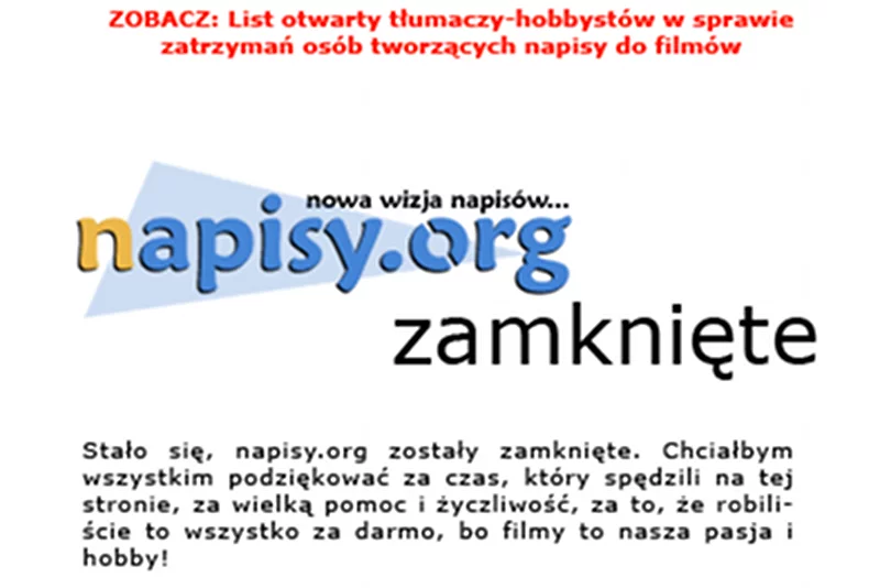 Prokuratura umorzyła śledztwo w sprawie serwisu napisy.org.