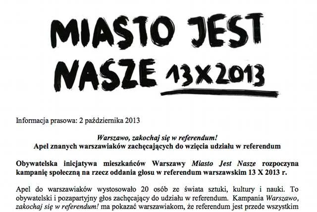 Sygnatariusze listu apelują o udział w warszawskim referendum