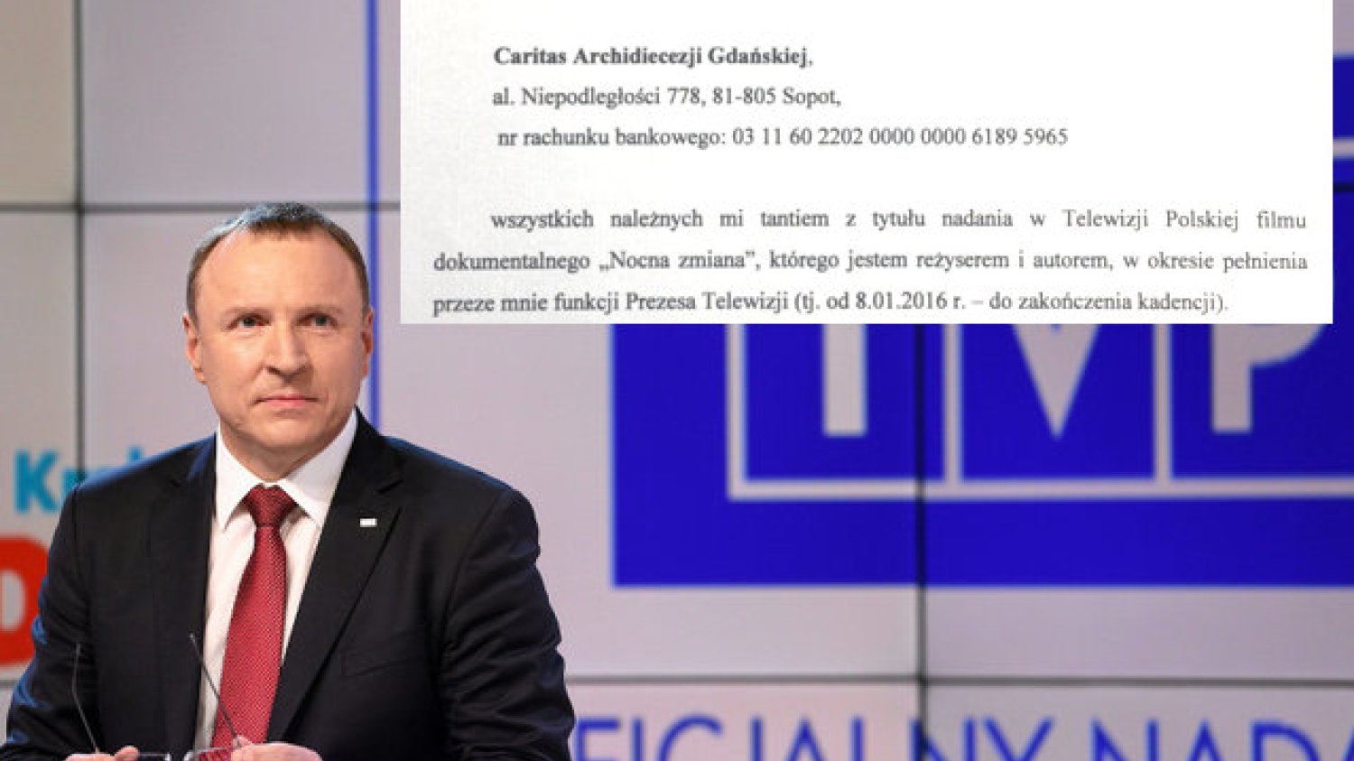 Jacek Kurski chce, żeby ZAIKS przekazał pieniądze z tytułu tantiem za "Nocną zmianę" na konto archidiecezji gdańskiej.