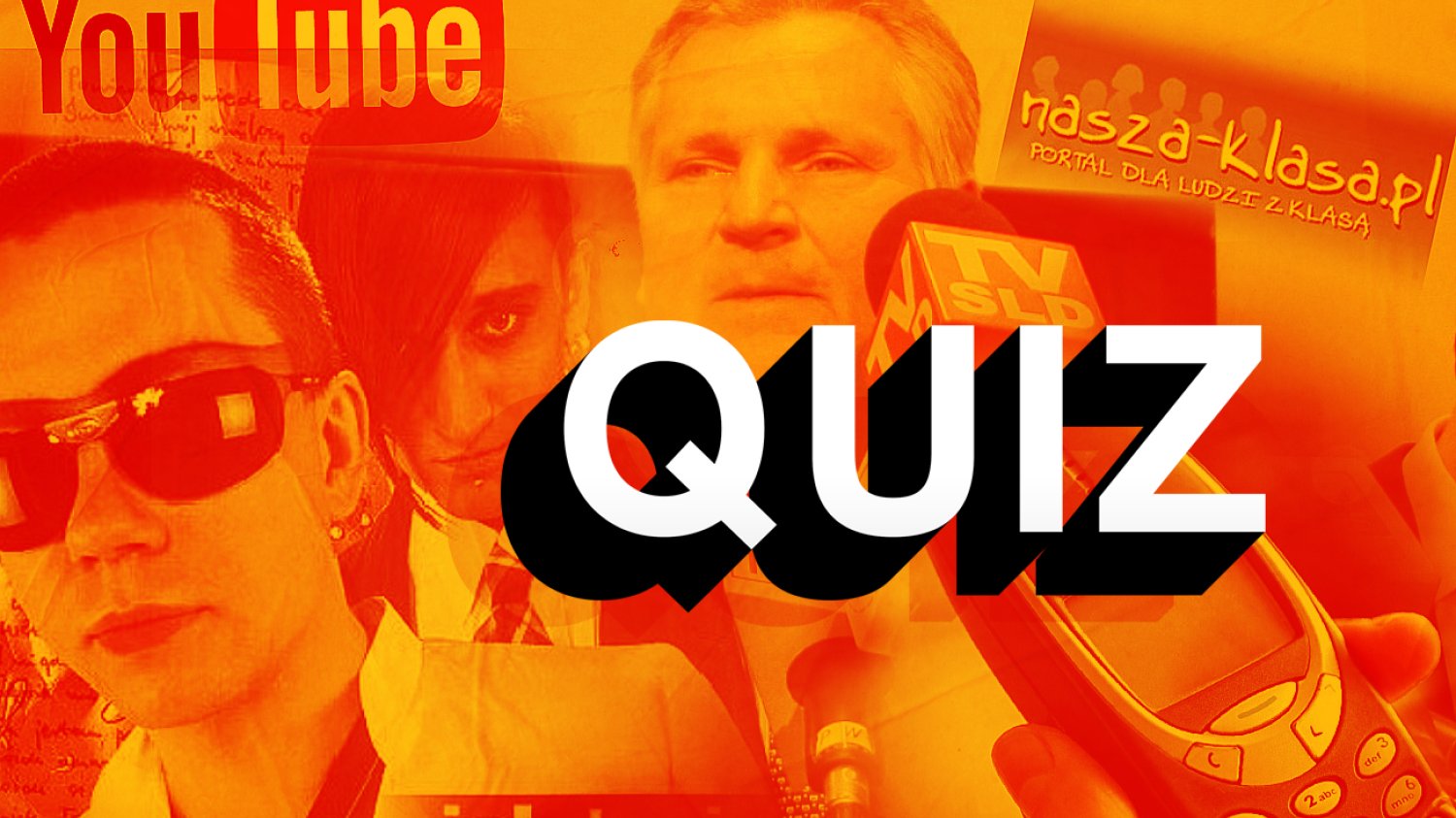 Quiz o szalonych latach 2000. Sprawdź, czy masz w sobie coś z millenialsa Na zdjęciu ikoniczne symbole lat 2000. W tle m.in. zespół Ich Troje, prezydent Aleksander Kwaśniewski, Nasza-klasa.pl itp.