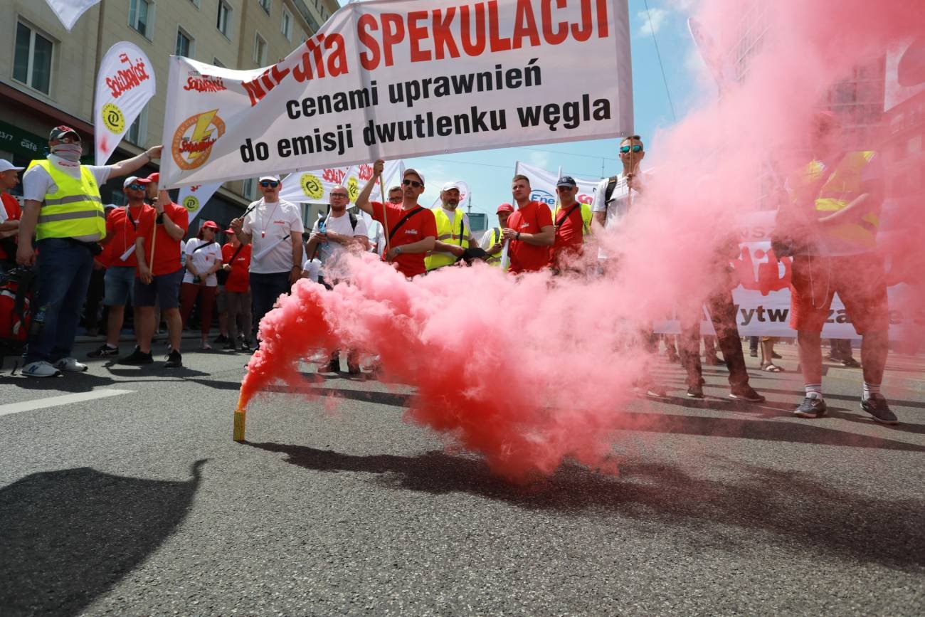 Protest górników na ulicach Warszawy