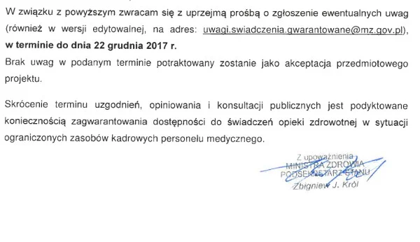 Ministerstwo zdrowia dało trzy dni na zgłaszanie uwag do swoich projektów zmieniających organizację pracy w szpitalach. Kto uwagi nie zgłosi – zostanie to uznane za akceptację.