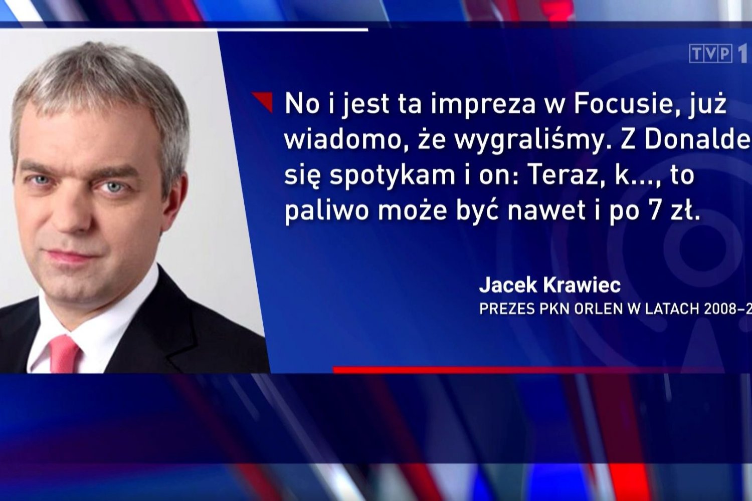 "Wiadomości" TVP atakując Donalda Tuska przywołały słowa byłego prezesa Orlenu Jacka Krawca z... 2014 roku.