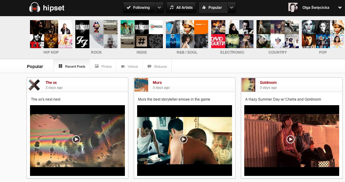 Hipset.com - w jasny i przejrzysty sposób segreguje wpisy naszych idoli