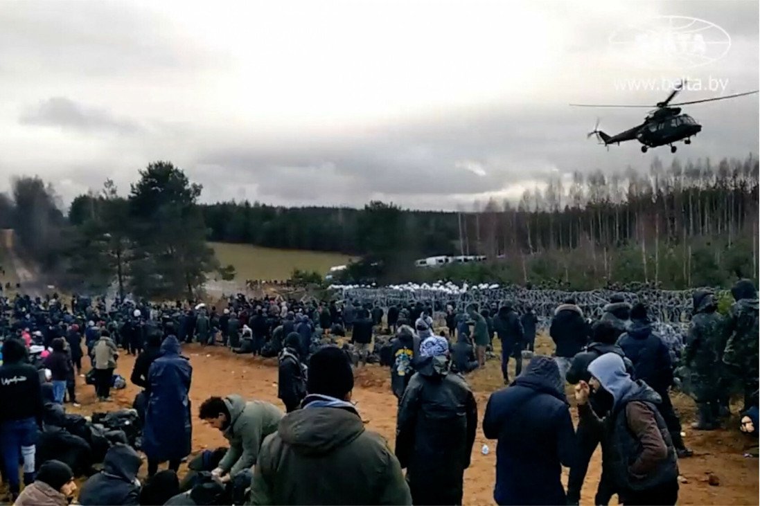 Tak wygląda obóz migrantów w rejonie Kuźnicy od strony białoruskiej.