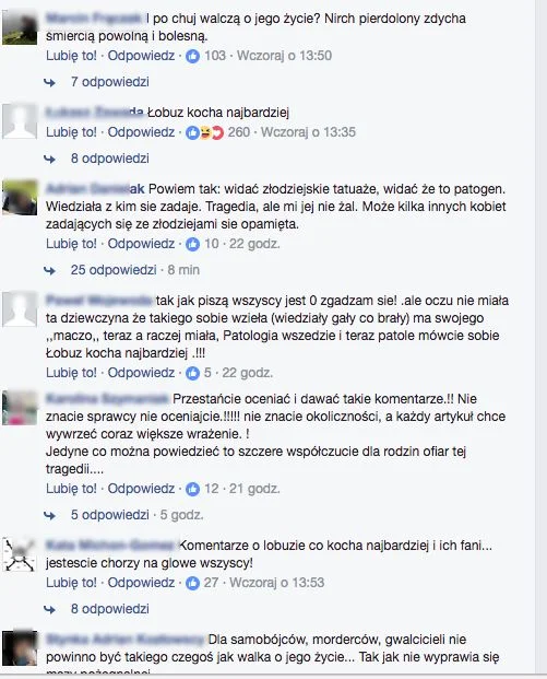 Ludzie nie przebierają w słowach pisząc na Facebooku na temat mordercy