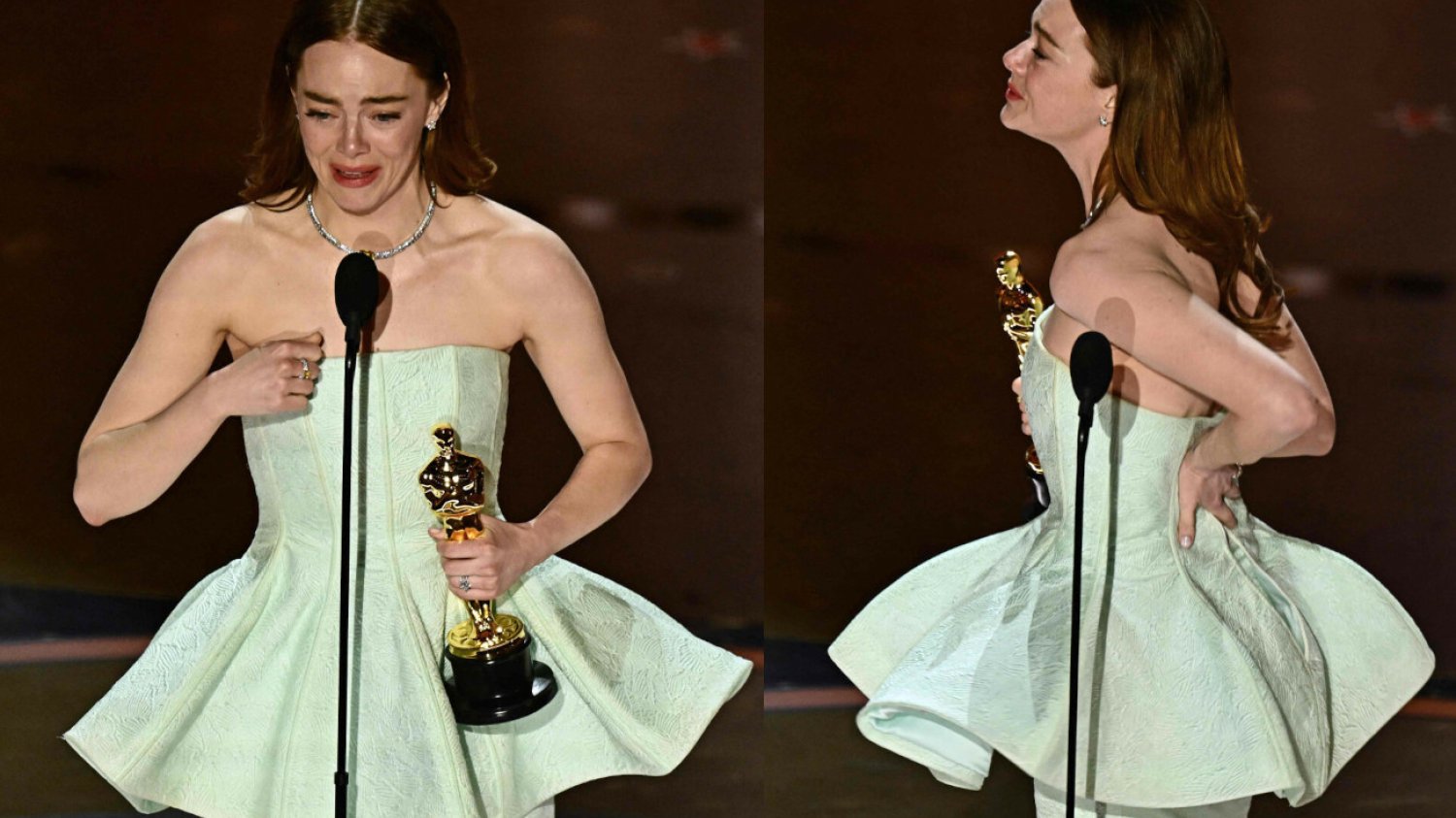 Emma Stone w uszkodzonej sukience odbierała Oscara.