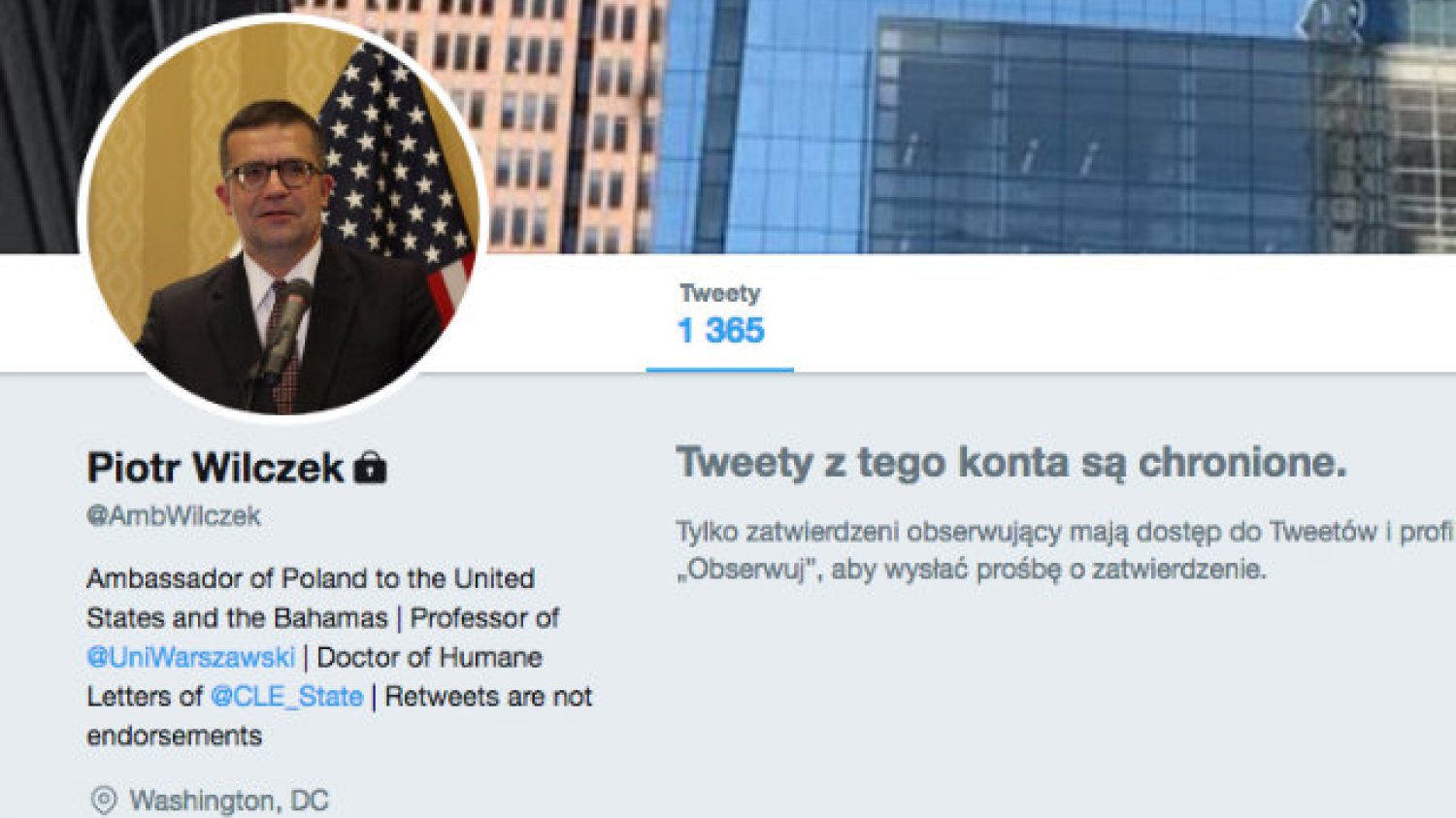 Na Twitterze ambasadora Piotra Wilczka ukazał się tweet o reportażu TVN nt. organizacji "Duma i Nowoczesność". Tweet jednak zniknął, podobnie jak konto Wilczka.