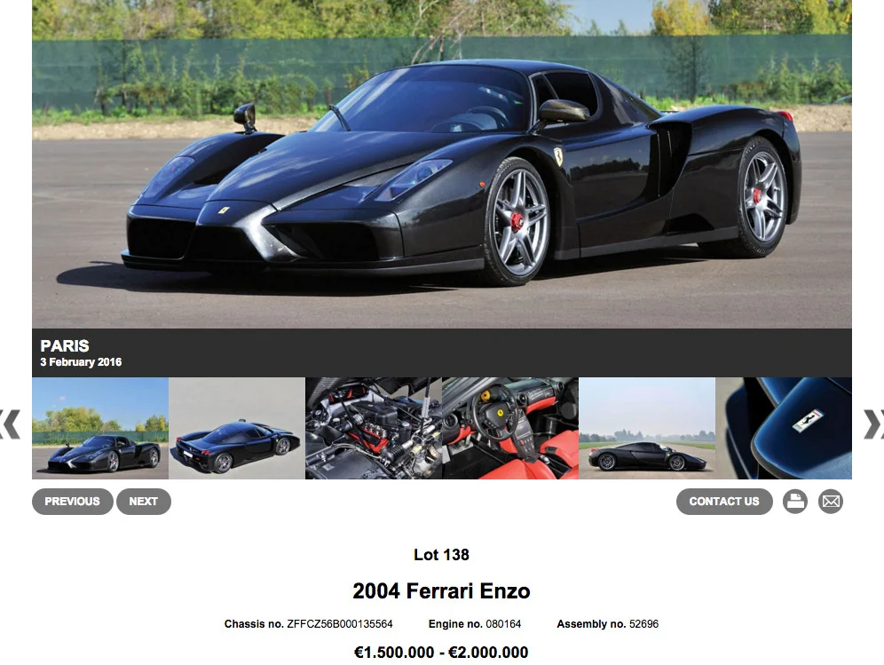 Ferrari Enzo zostało naprawione i pomalowane na czarno. Aż trudno uwierzyć, że uległo wypadkowi przy prędkości 260 km/h.