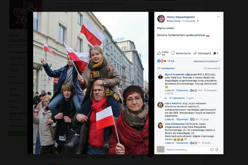 To zdjęcie trafiło na Facebook Marszu Niepodległości. Zrobiono je w 2012 roku podczas innej imprezy. Zupełnie innej.
