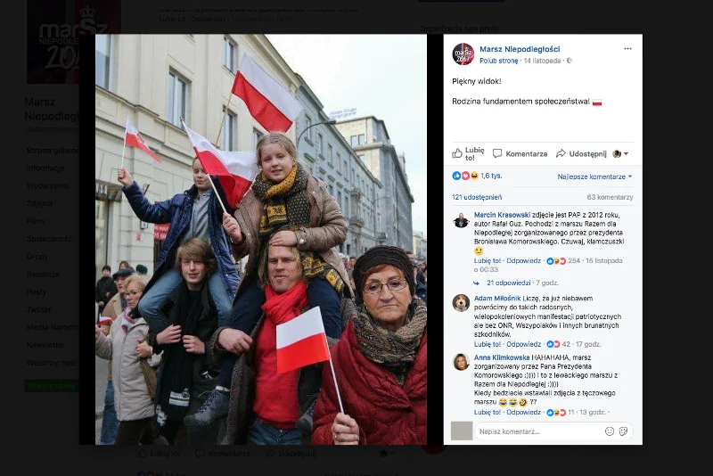 To zdjęcie trafiło na Facebook Marszu Niepodległości. Zrobiono je w 2012 roku podczas innej imprezy. Zupełnie innej.