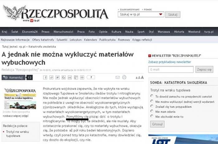 Pierwotne oświadczenie "Rzeczpospolitej", w którym redakcja przyznaje się do pomyłki.