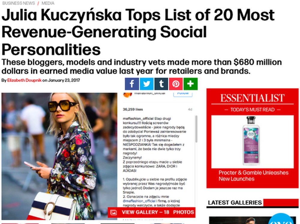 Maffashion została uznana za najbardziej wpływową blogerkę na świecie.