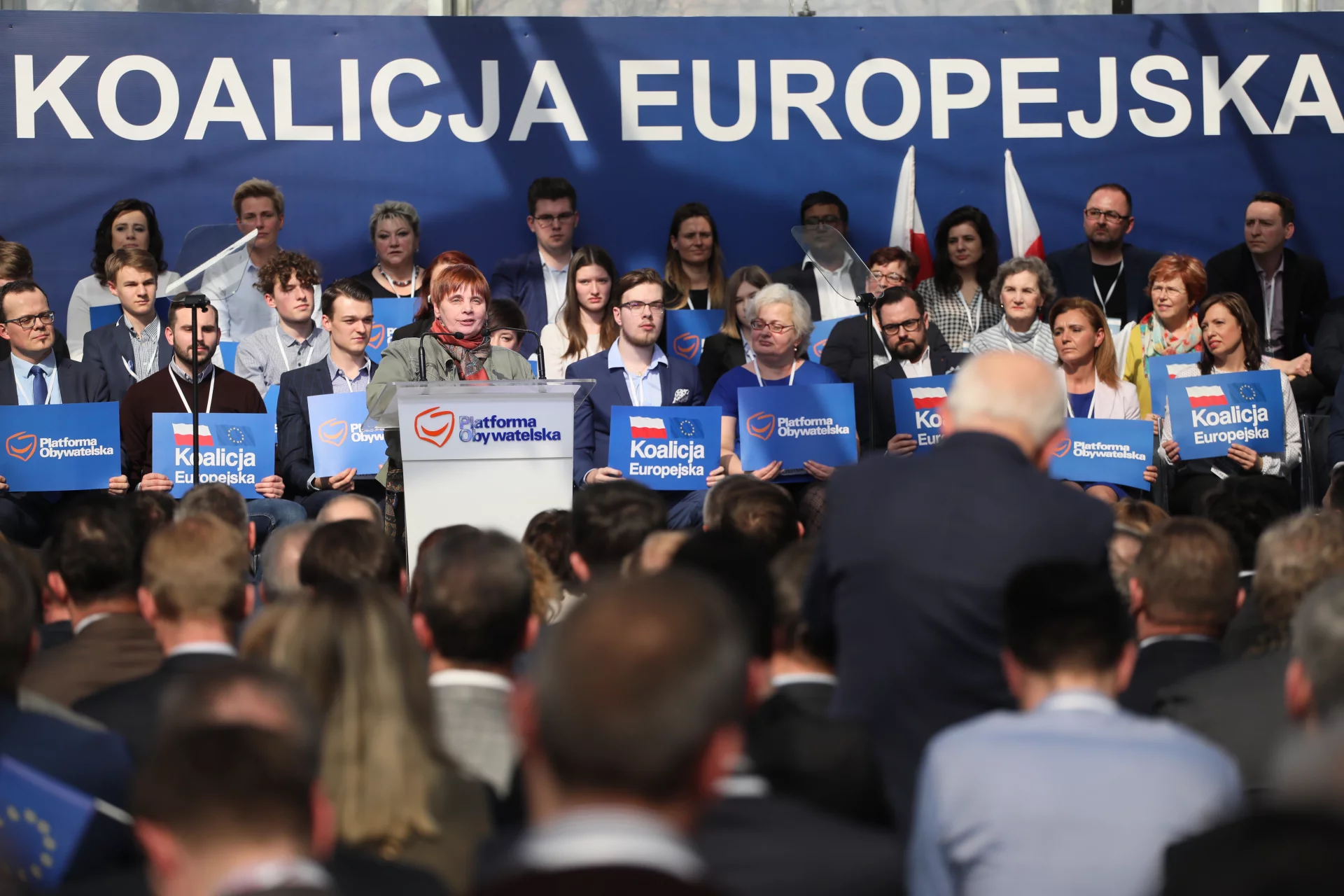 Janina Ochojska podczas Rady Krajowej Platformy Obywatelskiej w ramach Koalicji Europejskiej.