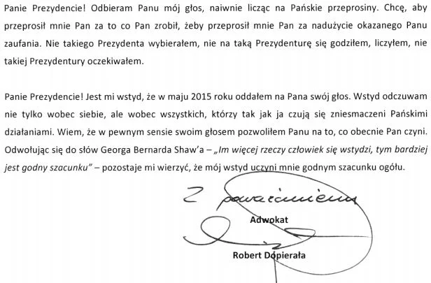 Mecenasowi jest wstyd za człowieka, na którego naiwnie zagłosował.