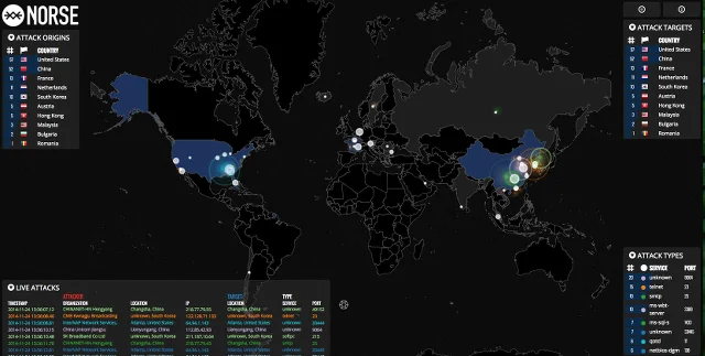 Mapa cyberataków na całym świecie, zobacz jak to wygląda w czasie rzeczywistym na http://map.ipviking.com/
