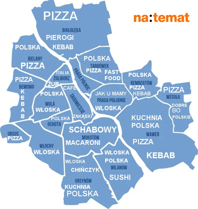 Warszawa na talerzu, czyli wiodące rodzaje kuchni w poszczególnych dzielnicach.