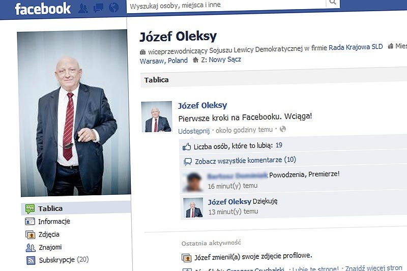Józef Oleksy od dziś jest jednym z użytkowników Facebooka