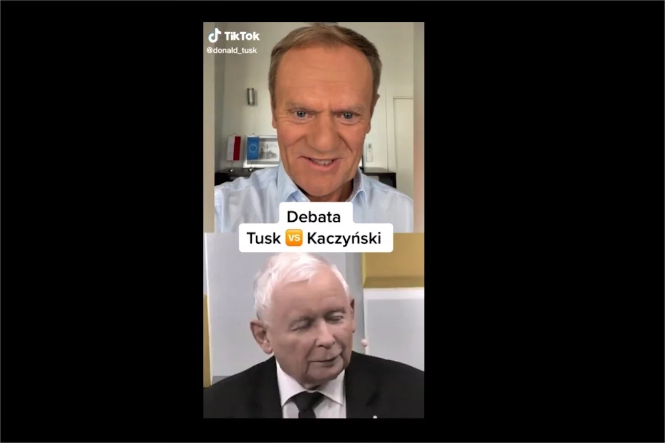Donald Tusk TikTok Donald Tusk zadebiutował na TikToku. Pierwszy film to "debata" szefa PO z Jarosławem Kaczyńskim