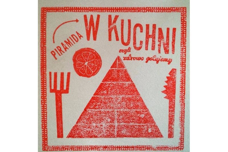 Pieczątka promująca akcję zdrowej piramidy żywieniowej, z książki "Piramida w Kuchni"