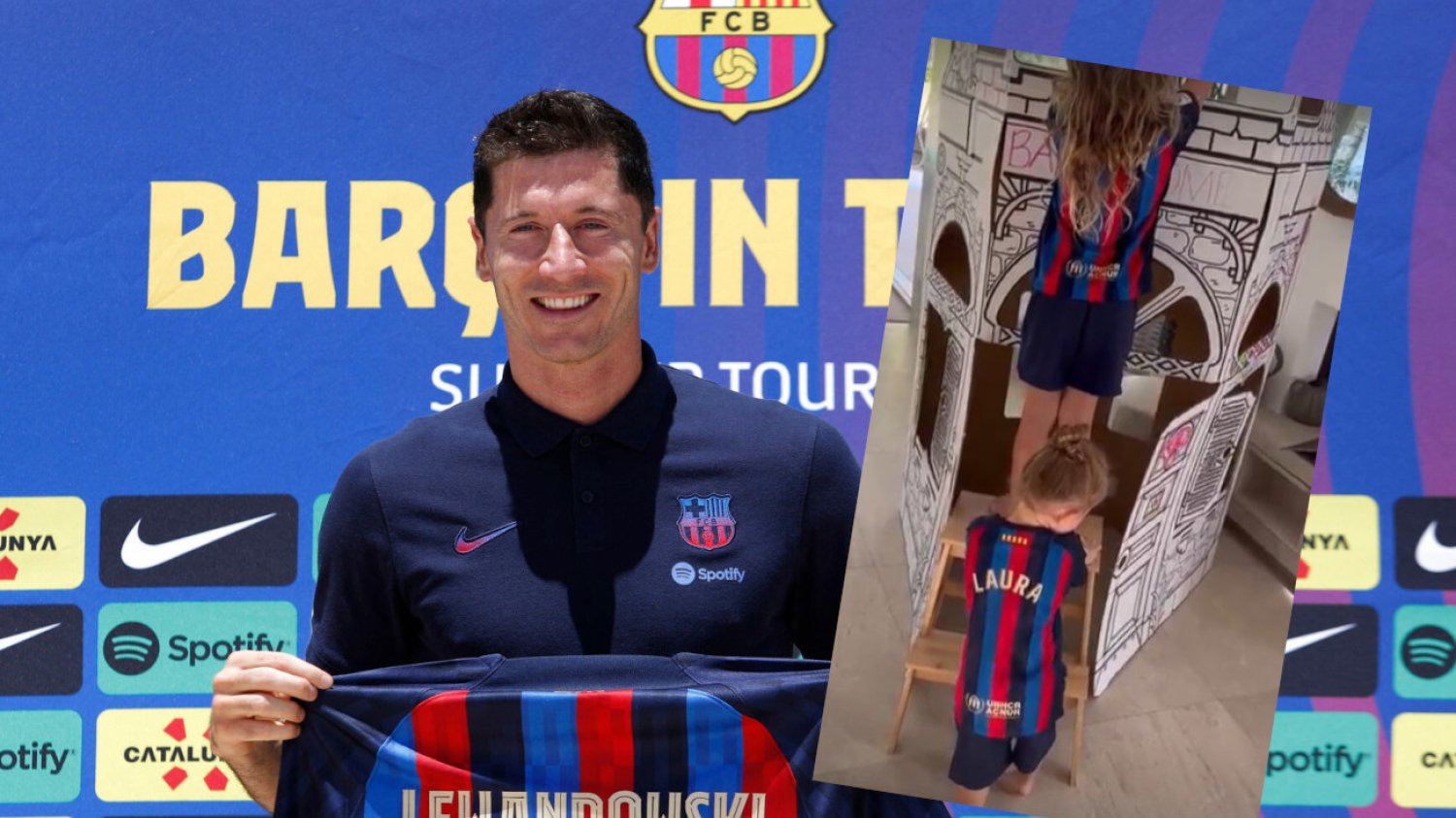 Córki Roberta Lewandowskiego w koszulkach FC Barcelona.