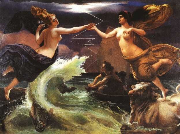 Obraz jakim Jan Matejko uczcił połączenie telegraficzne między Europą i Ameryką. Czy obecnie ktoś próbuje podobnie sławić osiągnięcia techniki?