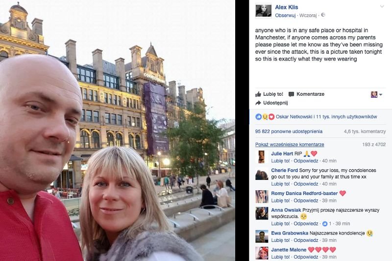Internautki i internauci składają kondolencje młodej Polsce, której rodzice zginęli w zamachu terrorystycznym w Manchesterze.