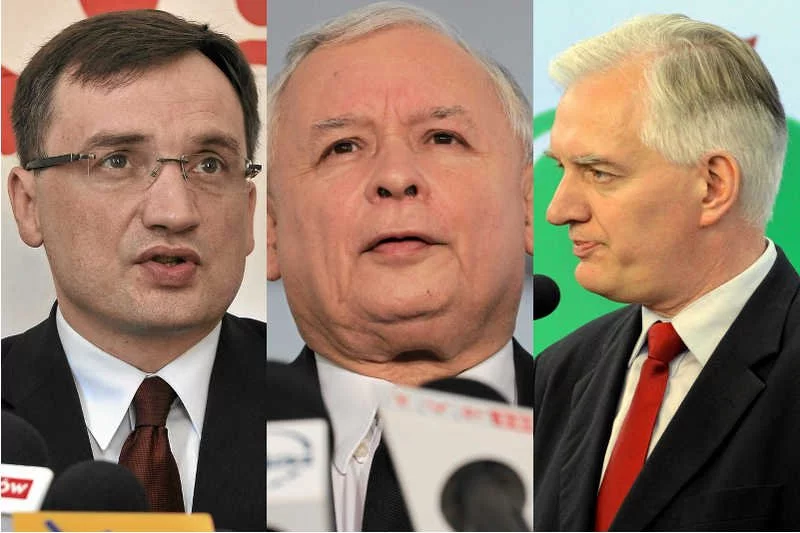Od lewej: Zbigniew Ziobro (Solidarna Polska), Jarosław Kaczyński (Prawo i Sprawiedliwość) i Jarosław Gowin (Porozumienie).