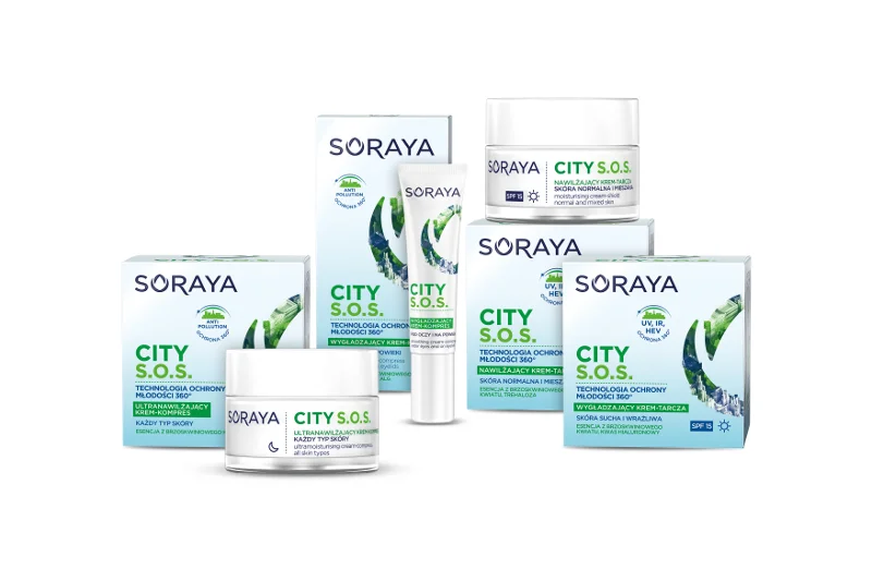 Soraya City S.O.S. to seria kosmetyków do nowoczesnej pielęgnacji, która wykorzystując technologię ochrony młodości 360’, zapewnia skórze szeroką ochronę