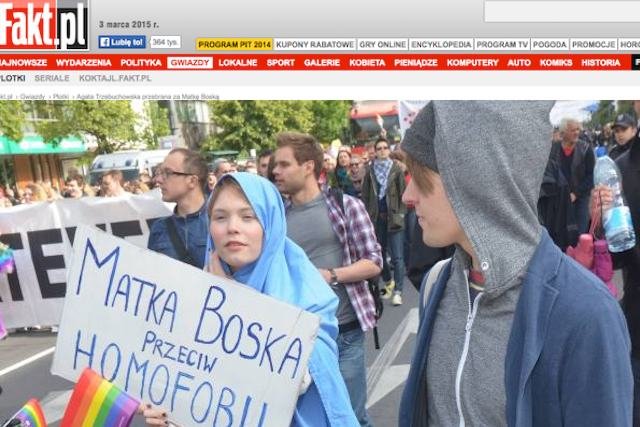 Agata Trzebuchowska na paradzie równości w 2012 roku była przebrana za Matkę Boską. To niepodoba się dzienikarzom Fronda.pl