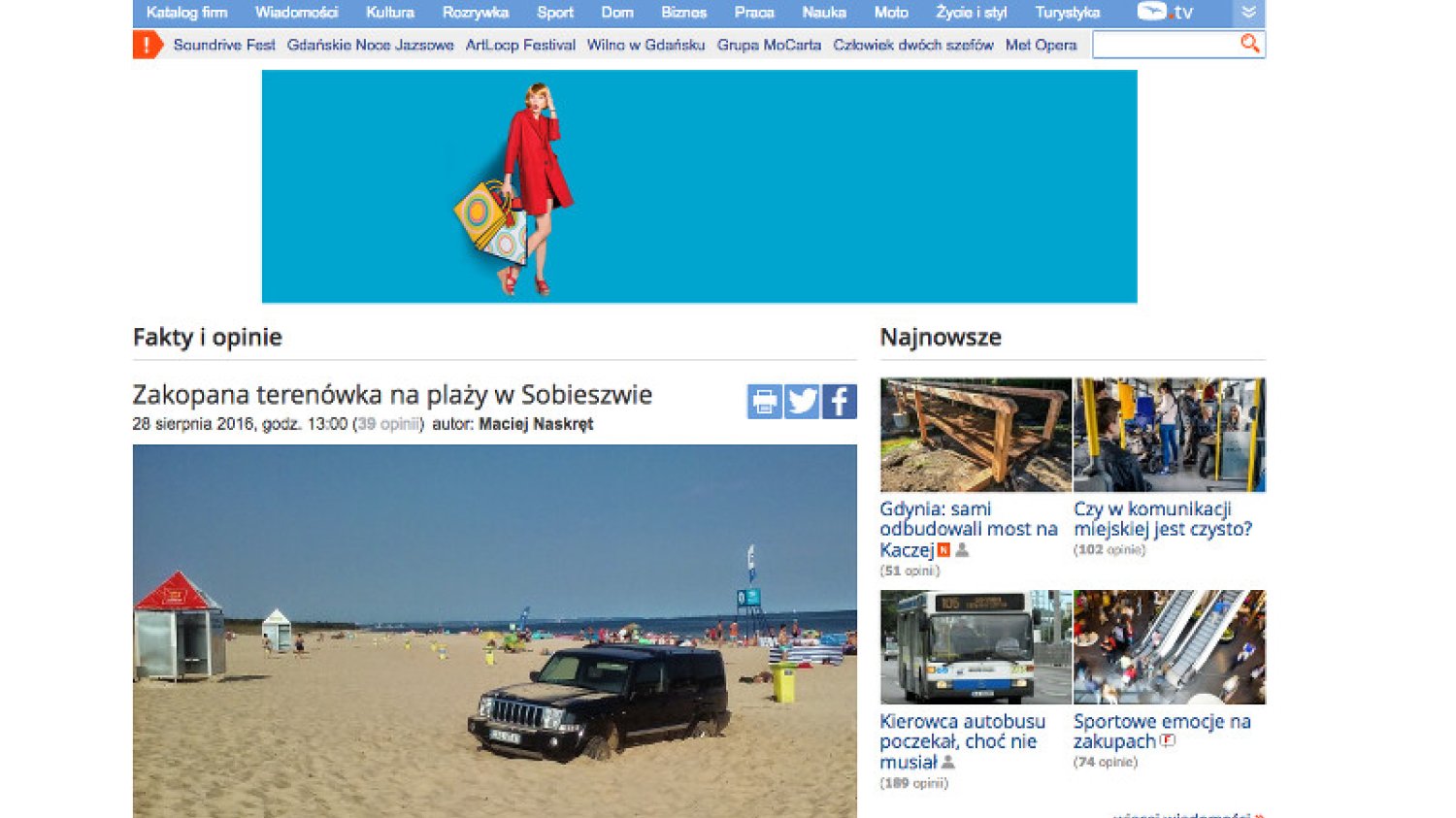 Kierowca zakopał terenówkę na plaży w Sobieszewie. "Nie miał parawanu to w inny sposób zajął sobie miejscówkę"