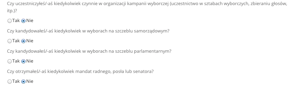 Fragment ankiety Pawła Kukiza dla kandydatów na listy.
