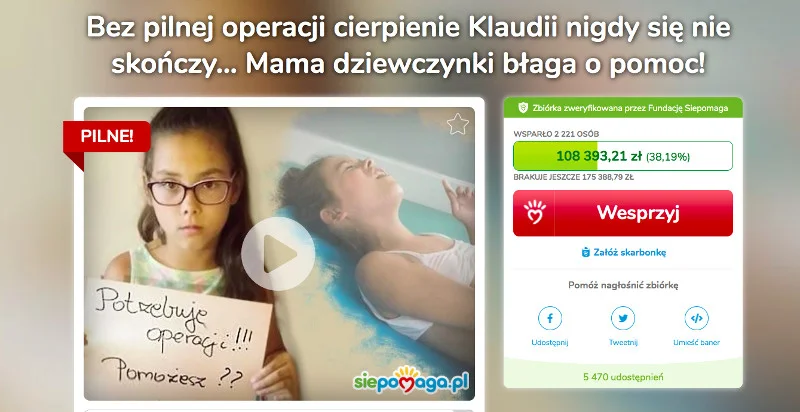 Klaudia potrzebuje kosztownej operacji. To jej szansa na chodzenie i życie be bólu.